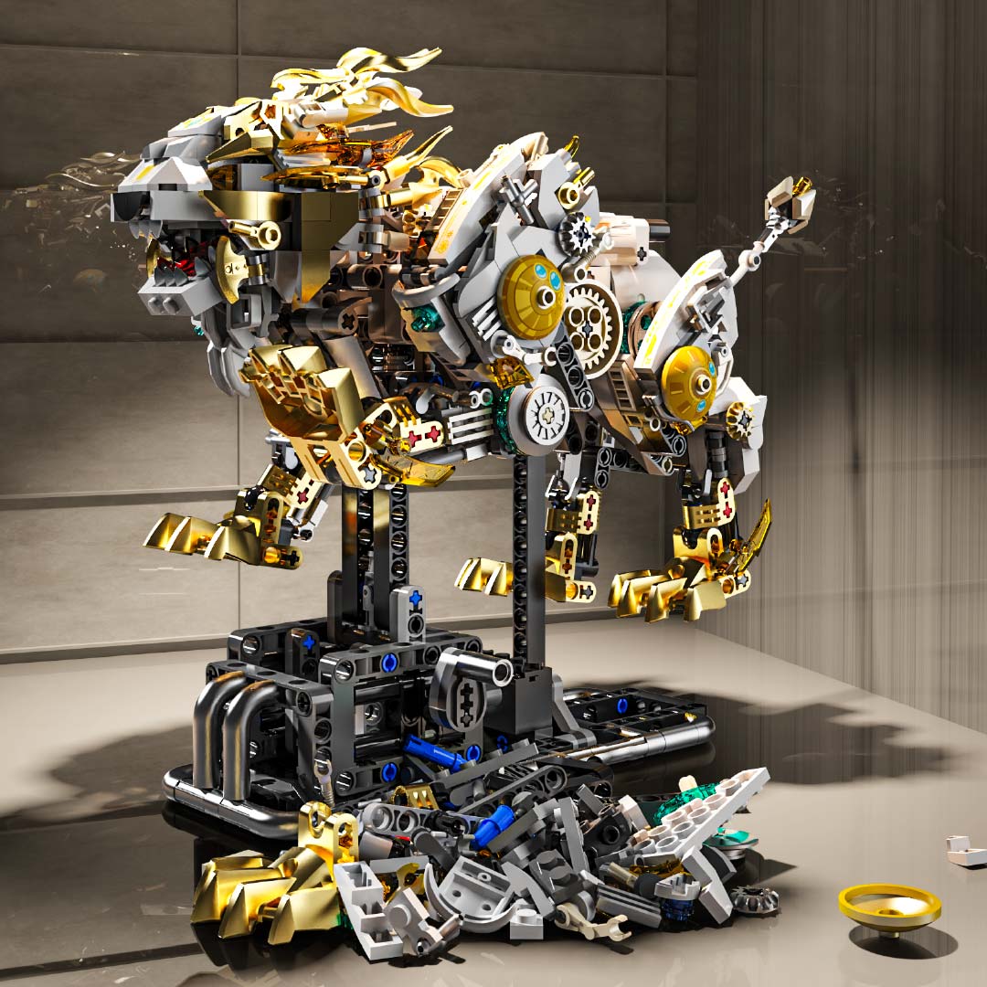 机械仿生动物拼装积木模型 半机械鹦鹉-688颗粒【关节可动+发光装置】 手摇版