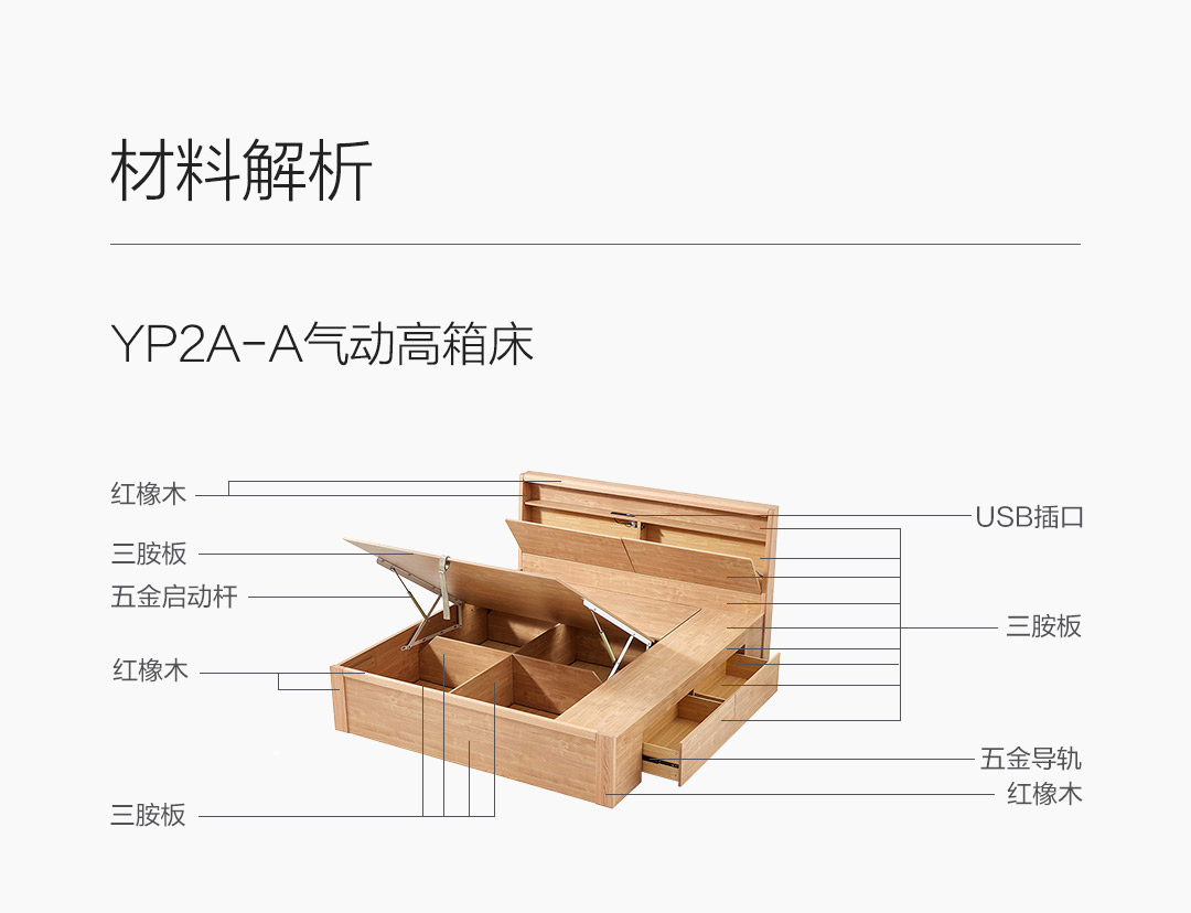 林氏木業北歐原木風燈光箱體儲物床 原木色(升級款) 升級款無線充電